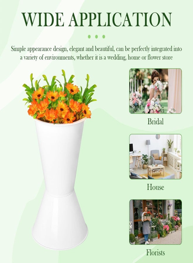 LCJAOF 8Pcs 11.8 Inch Tall Plastic Flower Buckets - White Decorative Vases for Cut Flowers, Wedding Centerpieces, Floral Arrangements with Detachable Base - Image 5